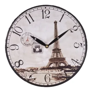 Buri - Zeitlose Wanduhr Ø29cm Landhausstil Shabby Vintage Antik Küchenuhr Holzuhr Deko - Paris