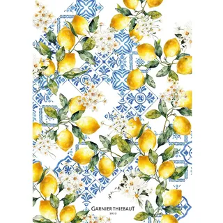 Garnier Thiebaut Geschirrtuch Citrons Azulejos Bleu 50x70 cm Baumwolle-Leinen-Mix