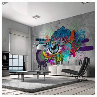 KUNSTLOFT Vliestapete Graffiti eye 1x0.7 m, Halb-matt, lichtbeständige Design Tapete bunt|grau 1.00 m x 0.70 m