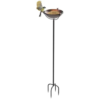 EFUTURETIME Vogeltränke Garten Stehend aus Metall φ 26 × 134 cm Vogelbad mit 3 Vogelskulpturen Futterstelle mit Stab und Höhenverstellbarer Erdspiess für Outdoor, Bronze