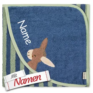Sterntaler Kapuzenhandtuch mit Namen Bestickt für Baby & Kinder, Junge Badetuch Badehandtuch/Kinder-Badetuch mit Kapuze personalisiert, Model Esel Emmi 80x80 cm Blau Grün