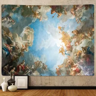 Sanzugh Retro-Renaissance-Wandteppich, Vintage-Gemälde mit griechischer Mythologie, Deckenbehang für Schlafzimmer, Wohnheim, Wohnzimmer, Büro, 203 x 152 cm, einzigartige Barock-Engel-Poster-Decke
