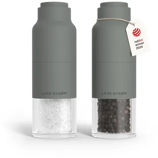 LARS NYSØM Gewürzmühle Omvendt, (2 Stück), Design Gewürzmühlenset mit Keramikmahlwerk (Stufenlos) grau