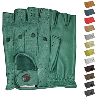 German Wear Lederhandschuhe Driving-GL3 Driving Halbfinger Fingerlose Autofahrer Lederhandschuhe echtleder grün 10=XL