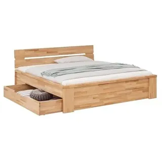 HOMELIV. Tamira Doppelbett 180x200 cm Massivholz Kernbuche geölt mit Schubladen Stauraum Natur Komforthöhe Parkettverleimt, Belastbarkeit: 160 kg, Bettgestell