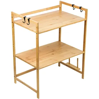 MLYIQI 3-Stufig Mikrowellen Regal,Mikrowellenherd aus Bambus,Erweiterbares Mikrowellenständer,Mikrowellenhalter Organizer Küchenregal Stehend,Gewürzregal mit Haken,Gewürzregal