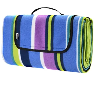 DETEX® Picknickdecke Campingdecke XXL 200x200 cm Wasserdicht Wärmeisoliert Waschbar Fleece Faltbar für 4-6 Personen Garten Stranddecke Streifen