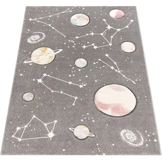 Paco Home Kinderteppich PACO HOME "Cosmo 347", grau, B:120cm H:12mm L:170cm, Polypropylen, Teppiche, Kinderteppich, 3D-Design, Motiv Weltraum, Kinderzimmer