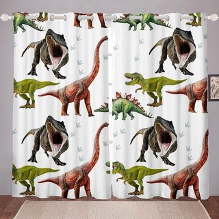 Loussiesd Dinosaurier Fenstervorhang Schlafzimmer 175x140cm Kinder Jungen Dino drucken Blickdichte Vorhänge Dekorde Karikatur Dinosaurier Vorstehen Tiere Thema Mädchen Jugendliche Vorhang 2er Set