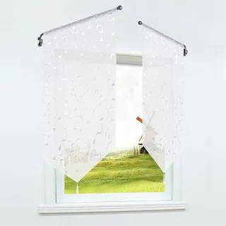 CORLIF Voile Scheibengardine mit Tunnelzug Bistrogardine Modern Transparente Küche Gardinen mit Quaste Panneaux Silber mit Wellen Muster BxH 60x120cm 1 Stück