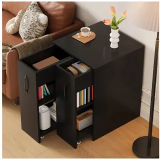 HAUSS SPOLE Sideboard Bücherregal Schmal Seitenschubladen Standregal Verstellbare Böden schwarz
