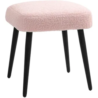 Homcom Fußhocker Sitzhocker Quadratischer Schminkhocker mit Kaschmir-Optik, Stahlbeine, für Wohnzimmer, Schlafzimmer, Rosa, 42 x 42 x 47 cm