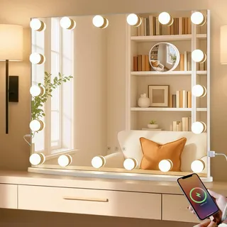 LUXFURNI Hollywood‐Schminkspiegel mit LED‐Licht, 60 × 52 cm