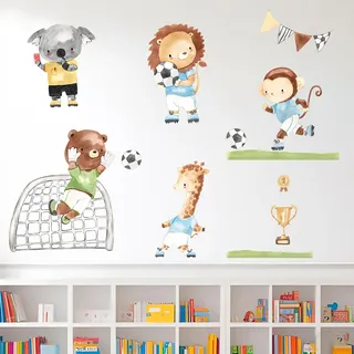 Vookkp 2 Blatt Wandtattoo Kinderzimmer Tiere Fußball 30x60cm Wandsticker Giraffe Löwe Elefant Bär Affe Selbstklebend Wandaufkleber für Wanddeko Wohnzimmer Schlafzimmer