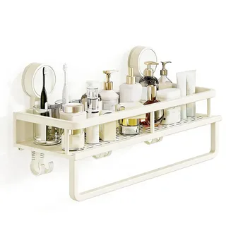 Duschablage Saugnapf mit 5 Haken Duschablage Wiederverwendbar Abnehmbar Duschregal Ohne Bohren Badezimmer Organizer Für Shampoo Conditioner Duschgel, Für Bad, Küche, Wohnzimmer, Bis 10Kg
