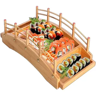 wanghaiyanBD Sushi-Boot aus Bambus, Bambusbogen-Geschirr, Sashimi-Platte und Essensplatte, Sushi-Brücke-Boot, hölzerner Sashimi-Servierteller, Brett, Tablett, Boden, zerlegbar, enthalten