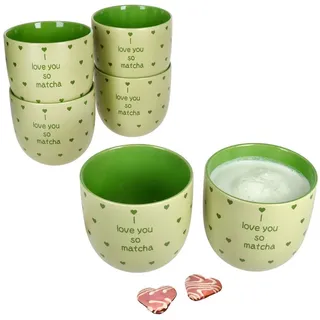 MamboCat Becher 6x I Love Matcha Becher 370ml Steingut-Tassen 6 Personen Matcha-Drink, Steingut grün