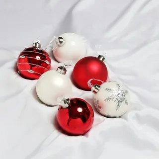 MARELIDA Christbaumkugel Weihnachtskugel Glas D: 8cm glänzend und matt rot weiß 6er Set
