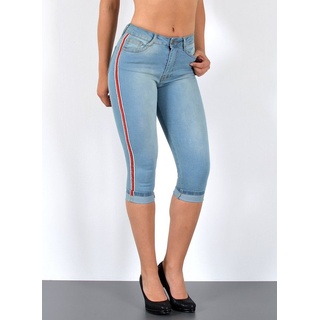 ESRA Caprijeans 3/4 Jeans Hose Capri Jeans mit Seitenstreifen High Waist Capri Jeans Damen 3/4 Hose mit Galon-Streifen bis Plus Size blau 46