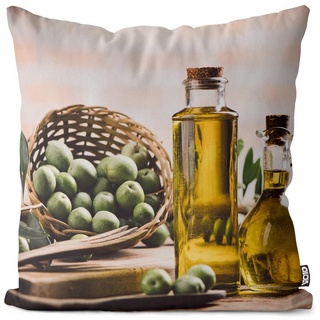 Kissenbezug, VOID (1 Stück), Olivenöl Oliven Kuchen Küche oliven olivenzweig olivenbaum meer ozean bunt 50 cm x 50 cm