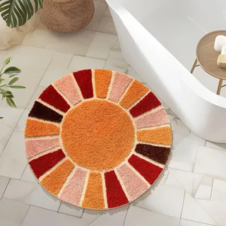 NOTASA Runde Boho-Badezimmerteppiche, kreisförmig, niedlicher böhmischer Badteppich für Schlafzimmer, großer Teppich, Heimdekoration, rutschfester Duschvorleger, lustig, waschbar, Bodenmatte, Sonne,