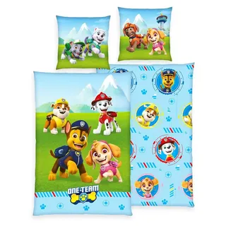 Herding Renforcé Wende Bettwäsche 2 tlg. 135x200cm Paw Patrol Hunde One Team Berge Skye Chase Knopfleiste - Blau