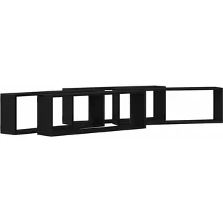 HKTMGDNG 4er Set Wandregal Schwarz Eichen-Optik 80 x 15 x 26 cm | Vierteiliges Schweberegal fuer Wohnzimmer und Schlafzimmer. Schafft Ordnung an der Wand fuer Buecher und Dekoartikel.