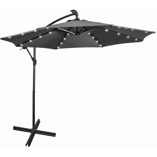 Mondeer, Freitragender Regenschirm, 3M Aluminium-Gartenschirm Wasserdichter, UV-Schutz Höhenverstellbarer Kurbelgriff mit Solar-LED-Beleuchtung, Gris
