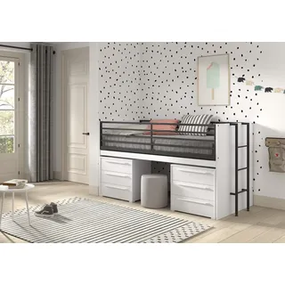 Funktionsbett 90x200 Schreibplatte 2 Kommoden 3S Halbhochbett Spielbett Weiß