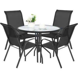 Runder Tisch ISLAND 90 cm + 4 Stühle SOFIA, schwarz - Schwarz