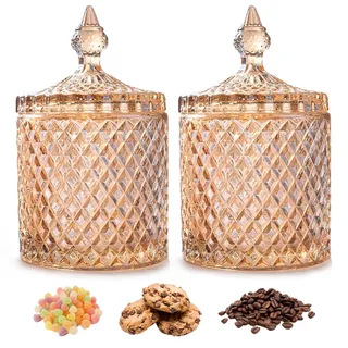 Pasdrucn 2 Stück Bonbonglas Mit Deckel, Candy Bar Gläser Groß, Bonbongläser Bonboniere, Vorratsgläser Mit Deckel, Vintage Vorratsgläser, Keksdose Mit Deckel, Süßigkeiten Spender (Gold)