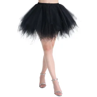 Karneval Erwachsene Damen 80's Tüllrock Tütü Röcke Tüll Petticoat Tutu Schwarz - S-L