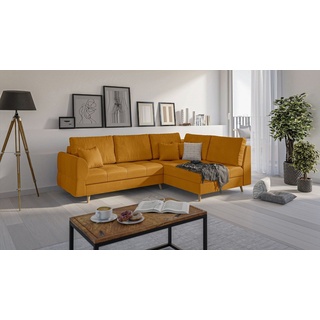 S-Style Möbel Ecksofa Cuba im skandinavischen Design, Ottomane links oder rechts bestellbar, mit Wellenfederung gelb