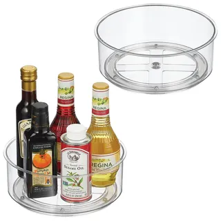 mDesign drehbares Gewürzregal – stilvoller Gewürzständer für Salz und Pfeffer, Backzubehör und Konserven – rundes Küchenregal für Anrichte und Küchenschrank – 2er-Set – durchsichtig
