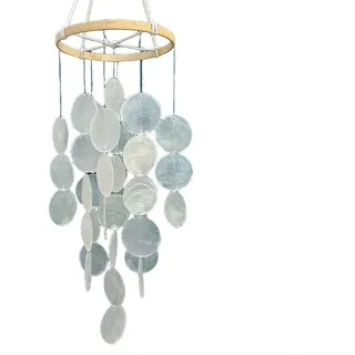 Handgefertigte Muschel-Windspiel für DEKO aus natürlichen Materialien, 40 cm lang, beruhigende Klänge für Garten Terrasse Balkon Wohnzimmer, bohemian Stil Hänger in Blau Grün Weiß bunt(White)