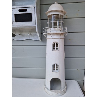Laterne Leuchtturm Metall Weiß Windlicht Outdoor 75 cm H