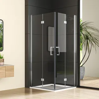 Goezes Eckeinstieg Duschkabine 90x120cm Duschabtrennung mit Doppel Falttür, 120x90 Faltbar Dusche aus 6mm Nano ESG Sicherheitsglas, Easy-Clean Glas Drehfalttür Komplettdusche Höhe 195cm
