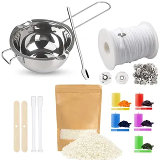 ALLAVA Kerzen Selber Machen Set, Kerzenherstellung Kit mit 500g kerzenwachs, 61m Kerzendocht, Wachsschmelztopf, 5 Kerzenfarbe, Dochthalter, Kerzendocht für die Kerzenherstellung Candle DIY