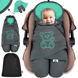 Kidiz KIDIZ® Baby Einschlagdecke Winter mit Kapuze +Tasche Babyeinschlagdecke Universal für Babyschale, Autositz, z.B. für Maxi-Cosi, Römer für Buggy Babybett Kinderwagen & alle Gurtsysteme 3 & 5-Punkt Gurt