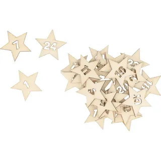 Artemio Adventszahlen Sterne aus Holz 3x3x0,2 cm für Adventskalender - Beige