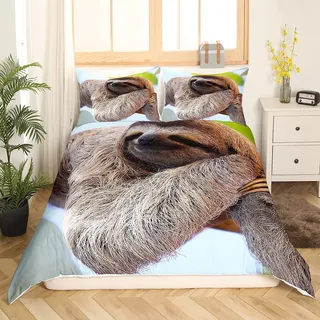Loussiesd Faultier Bettwäsche Set 135x200cm für Mädchen Jungen Kinder Nettes Tiermuster Bettbezug Set Langsames Faultier Bedruckte Betten Set Dekorative Wildlife Style Bettwäsche Kollektion 2St