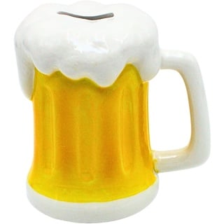 Spardose als Bierglas - Sparkrug - Sparbüchse - Bierkasse, Weiß - Gelb, Größe L/B/H ca. 14 x 13 x 14 cm