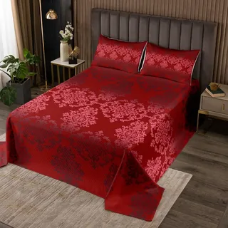 Loussiesd Roter Jacquard Damast Tagesdecke 240x260cm Damast Floral Steppdecke für Kinder Jungen Mädchen Antik Barock Bettüberwurf Böhmische Wohndecke