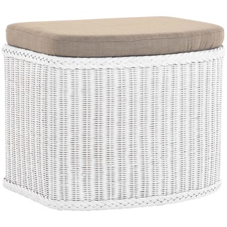 Krines Home Wäschetruhe Wäschekorb bauchig Sitz Truhe Sitzbank mit Deckel Sitzhocker Polster mit Stauraum (Wäschebox mit Inlett), Sitzbank mit Stauraum weiß