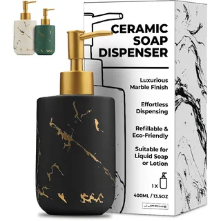 Seifenspender Schwarz Matt 400ml Seifenspender Keramik, Seifenspender Bad | Seifenspender Ohne Bohren, Shampoo Spender Für Dusche, Seifenspender Küche Soap Dispenser (Schwarz)