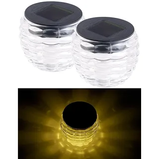 Lunartec Solarleuchte Glas Ø 8 cm 2er Set weiß