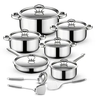 Retoo Topf-Set 15-tlg. Bratpfanne + Kochtopf + Deckel