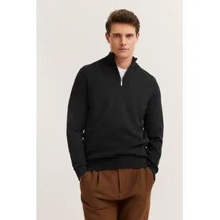 Troyer BUGATTI "Regular Fit", Herren, Gr. XXL, grau (280, dunkelgrau), Strick, 95% Baumwolle, 5% Kaschmir, unifarben, regular fit, ohne Ausschnitt, Rippbündchen, Pullover Troyer, aus Baumwolle-Kaschmir mit Reißverschluss
