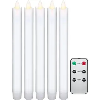 5er-Set weiße LED-Echtwachs-Stabkerzen inklusive Fernbedienung, die schöne und sichere Lichtlösung für Haus, Loggia, Bür