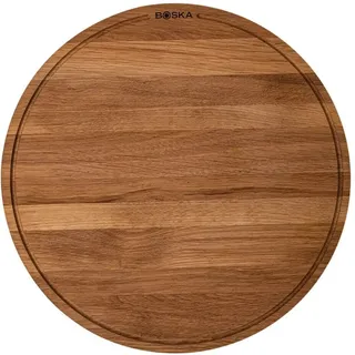 BOSKA Pizzabrett Friends XXL/Pizza Teller/Eichenholz / ⌀47cm / Pizza Blech Rund mit Praktischer Auffangrinne/Auch zum Frühstück, Mittag- & Abendessen